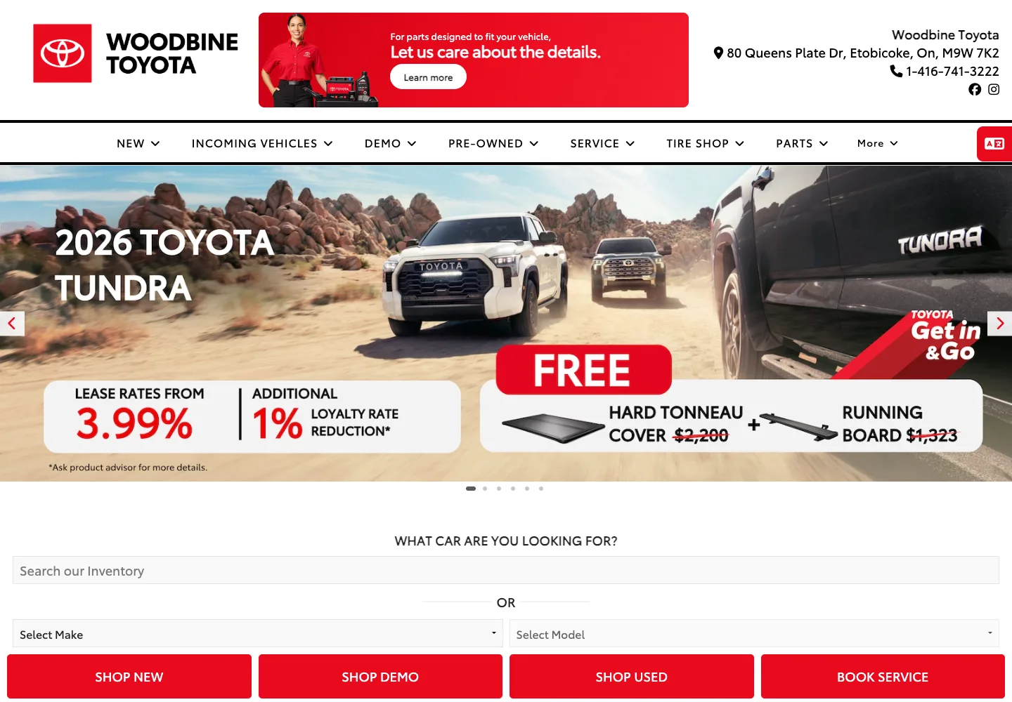 Woodbine Toyota website, a Glovebox platform example
